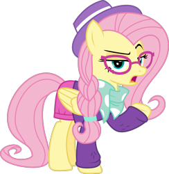 Size: 1807x1851 | Tagged: safe, artist:sketchmcreations, derpibooru import, fluttershy, pegasus, pony, fake it 'til you make it, alternate hairstyle, braid, clothes, female, glasses, hat, hipster, hipstershy, mare, open mouth, pants, raised hoof, scarf, simple background, sweater, transparent background, vector, woke