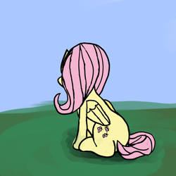 Size: 3840x3840 | Tagged: safe, artist:byteslice, derpibooru import, fluttershy, pegasus, pony, female, looking away, mare, sitting, solo, wings