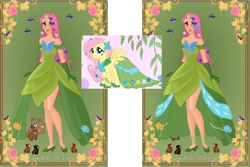 Size: 912x608 | Tagged: safe, artist:azaleasdolls, artist:craz4knux, derpibooru import, fluttershy, human, pegasus, pony, clothes, dress, female, gala dress, humanized, mare, screencap reference