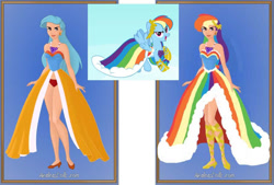 Size: 912x616 | Tagged: safe, artist:azaleasdolls, artist:craz4knux, derpibooru import, rainbow dash, human, pegasus, pony, clothes, dress, ear piercing, earring, female, gala dress, high heels, humanized, jewelry, laurel wreath, mare, piercing, rainbow dash always dresses in style, screencap reference, shoes