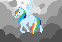 Size: 2943x2002 | Tagged: safe, artist:roboticalpaca, derpibooru import, rainbow dash, pegasus, pony, cloud, eyelashes, female, mare, on a cloud, solo