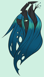 Size: 1651x2852 | Tagged: safe, artist:roboticalpaca, derpibooru import, queen chrysalis, changeling, changeling queen, bust, crown, eyelashes, female, jewelry, regalia, simple background, solo