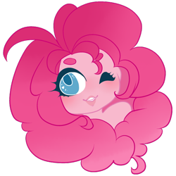 Size: 530x530 | Tagged: safe, artist:roboticalpaca, derpibooru import, pinkie pie, equestria girls, bust, eyelashes, female, one eye closed, simple background, smiling, solo, transparent background, wink