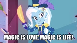 Size: 640x360 | Tagged: safe, derpibooru import, edit, edited screencap, screencap, trixie, better together, equestria girls, street magic with trixie, caption, image macro, imgflip, text