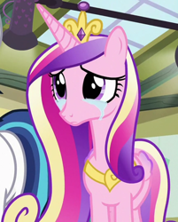 Size: 860x1069 | Tagged: safe, derpibooru import, screencap, princess cadance, shining armor, alicorn, pony, unicorn, a flurry of emotions, cropped, crying, female, mare, solo, solo focus