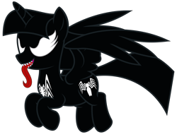 Size: 9000x7000 | Tagged: safe, alternate version, artist:severity-gray, derpibooru import, twilight sparkle, twilight sparkle (alicorn), alicorn, pony, crossover, female, flying, mare, marvel, open mouth, sharp teeth, she-venom, simple background, solo, spider-man, symbiote, teeth, tongue out, transparent background, venom, venom twilight, wings