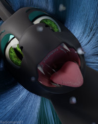 Size: 2024x2560 | Tagged: safe, artist:radiomann01, derpibooru import, queen chrysalis, changeling, changeling queen, 3d, drool, drool string, fangs, female, high res, imminent vore, looking at you, looking down, mawshot, offscreen character, open mouth, pov, render, salivating, sharp teeth, simple background, smiling, solo, spittle, teeth, tongue out, uvula, vore