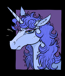 Size: 4539x5270 | Tagged: safe, artist:paskanaakka, derpibooru exclusive, derpibooru import, oc, oc only, oc:midnight dew, pony, unicorn, bust, female, hoers, lidded eyes, looking at you, mare, portrait, solo, unamused