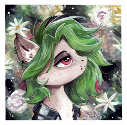 Size: 1024x1012 | Tagged: safe, artist:lailyren, derpibooru import, oc, oc only, earth pony, pony, bust, flower, solo