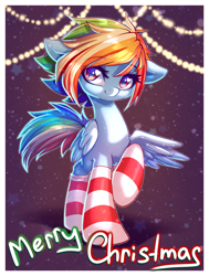 Size: 1000x1321 | Tagged: safe, artist:chaosangeldesu, derpibooru import, rainbow dash, pegasus, pony, clothes, cute, dashabetes, female, heart eyes, mare, socks, solo, striped socks, text, wingding eyes