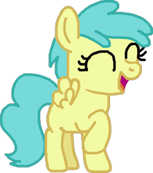 Size: 624x705 | Tagged: safe, artist:mario64, derpibooru import, rainy feather, pegasus, pony, secrets and pies, cute, drawn on scratch, female, filly, grin, ms paint, rainybetes, raised hoof, simple background, smiling, solo, transparent background