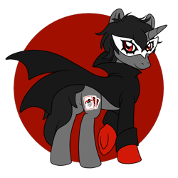 Size: 800x800 | Tagged: safe, artist:perfectpinkwater, derpibooru import, pony, unicorn, card, clothes, crossover, gloves, jacket, joker (persona), male, mask, persona, persona 5, ponified, red eyes, simple background, solo, stallion, super smash bros., super smash bros. ultimate, transparent background