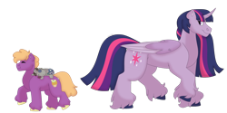 Size: 1280x640 | Tagged: safe, artist:itstechtock, derpibooru import, little mac, smarty pants, twilight sparkle, twilight sparkle (alicorn), alicorn, pony, simple background, transparent background, unshorn fetlocks