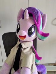 Size: 1536x2048 | Tagged: safe, artist:nekokevin, starlight glimmer, pony, unicorn, series:nekokevin's glimmy, clothes, female, irl, life size, looking at you, mare, necktie, open mouth, photo, plushie, shirt, sitting, smiling, solo