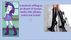 Size: 2002x1127 | Tagged: safe, derpibooru import, rarity, equestria girls, equestria girls (movie), barely eqg related, boots, high heel boots, irl, irl human, legs, photo, request, shoes, solo, stiletto heels