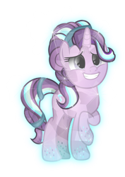 Size: 6000x8466 | Tagged: safe, artist:lincolnbrewsterfan, derpibooru exclusive, derpibooru import, starlight glimmer, crystal pony, pony, unicorn, absurd resolution, alternate hairstyle, crystallized, crystallized pony, female, hairband, hoof designs, inkscape, looking forward, mare, rainbow power, rainbow power-ified, raised hoof, simple background, smiling, tail band, transparent background, vector
