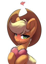 Size: 2152x3000 | Tagged: safe, artist:skitsroom, derpibooru import, applejack, earth pony, pony, cute, female, heart, high res, jackabetes, looking at you, mare, simple background, solo, white background