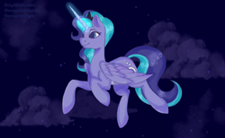 Size: 500x307 | Tagged: source needed, useless source url, safe, artist:incendiaryboobs, derpibooru import, princess luna, starlight glimmer, oc, alicorn, pony, unicorn, cutie mark, female, fusion, jewelry, magic, mare, night, regalia