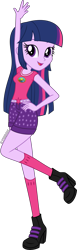 Size: 4597x14943 | Tagged: safe, artist:firesidearmy46231, derpibooru import, twilight sparkle, twilight sparkle (alicorn), alicorn, equestria girls, belt, boots, camp everfree logo, camp everfree outfits, clothes, female, hand on hip, hot pants, long socks, looking at you, open mouth, shirt, shoes, shorts, signature, simple background, solo, transparent background, vector