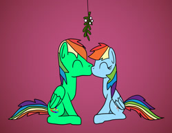 Size: 1280x987 | Tagged: safe, artist:platinumdrop, derpibooru import, rainbow dash, oc, pegasus, pony, canon x oc, female, gradient background, kissing, male, mistletoe, request, shipping, simple background, straight