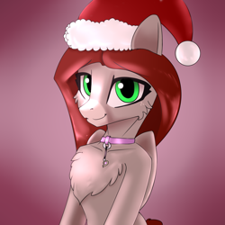 Size: 2000x2000 | Tagged: safe, artist:endelthepegasus, derpibooru import, oc, oc only, oc:flappy smile, pegasus, pony, bust, chest fluff, christmas, collar, female, hat, holiday, looking at you, pegasus oc, santa hat, smiling, solo, wings