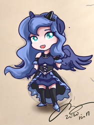 Size: 2250x3000 | Tagged: safe, artist:musical ray, derpibooru import, princess luna, alicorn, human, equestria girls, alicorn humanization, chibi, cute, female, horn, horned humanization, humanized, s1 luna, solo, winged humanization, wings