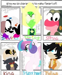 Size: 480x584 | Tagged: safe, artist:brisaserena, derpibooru import, princess flurry heart, alicorn, anthro, dog, human, pony, 101 dalmatian street, amphibia, anthro with ponies, bust, crossover, dalmatian, female, filly, king (the owl house), peridot (steven universe), six fanarts, steven universe, the owl house