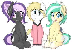 Size: 3000x2077 | Tagged: safe, artist:an-tonio, derpibooru import, oc, oc only, oc:icy breeze, oc:nightwalker, oc:whiteout, bat pony, earth pony, pony, 2021 community collab, derpibooru community collaboration, eye clipping through hair, simple background, sitting, transparent background, trio