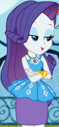 Size: 957x2045 | Tagged: safe, derpibooru import, screencap, rarity, equestria girls, equestria girls series, sock it to me, sock it to me: rarity, spoiler:choose your own ending (season 2), spoiler:eqg series (season 2), canterlot high, choose rarity, clothes, cropped, crossed arms, cute, dress, female, geode of shielding, gold, jewelry, legs, lidded eyes, magical geodes, necklace, outdoors, raribetes, rarity peplum dress, skirt, sleeveless, smiling, soccer field, wrist cuffs