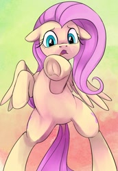 Size: 998x1449 | Tagged: safe, artist:dotkwa, derpibooru import, fluttershy, pegasus, pony, blushing, cute, embarrassed, female, frog (hoof), looking at you, mare, open mouth, rearing, shyabetes, solo, standing, underhoof