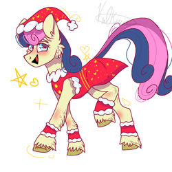 Size: 768x768 | Tagged: safe, artist:valkiria, derpibooru exclusive, derpibooru import, bon bon, sweetie drops, earth pony, pony, christmas, cute, female, happy, holiday, looking at you, mare, open mouth, simple background, smiling, smiling at you, solo, white background