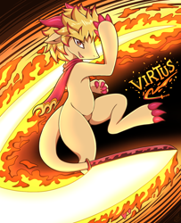 Size: 1150x1417 | Tagged: safe, artist:vavacung, derpibooru import, oc, dracony, dragon, hybrid, pony, barely pony related, dracony oc, fire, katana, lucretiar tribe, male, sword, weapon