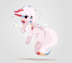 Size: 1600x1400 | Tagged: safe, artist:heddopen, derpibooru import, oc, oc only, ear fluff, gray background, horn, looking at you, simple background, solo, tail fluff