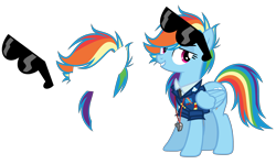 Size: 3498x2085 | Tagged: safe, artist:whiteplumage233, derpibooru import, rainbow dash, pegasus, pony, clothes, simple background, solo, sunglasses, transparent background, uniform, wonderbolts dress uniform