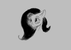 Size: 3508x2480 | Tagged: artist needed, source needed, safe, derpibooru import, pony, black mane, bust, ear fluff, ears, female, gray background, grayscale, krita, mare, simple background, smiling, solo