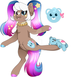 Size: 1280x1382 | Tagged: safe, artist:bebraveforme, derpibooru import, oc, earth pony, pony, deviantart watermark, female, heterochromia, mare, obtrusive watermark, simple background, solo, teddy bear, transparent background, watermark