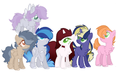 Size: 1280x768 | Tagged: safe, artist:paintsong, derpibooru import, oc, oc only, earth pony, pegasus, pony, unicorn, chest fluff, colored pupils, freckles, magical lesbian spawn, offspring, parent:applejack, parent:big macintosh, parent:cheerilee, parent:cheese sandwich, parent:chipcutter, parent:marble pie, parent:pinkie pie, parent:princess luna, parent:shining armor, parent:spitfire, parent:sweetie belle, parent:twilight sparkle, parents:cheerimac, parents:cheesepie, parents:marfire, parents:shiningluna, parents:sweetiecutter, parents:twijack, simple background, transparent background