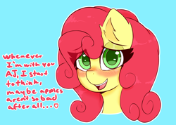 Size: 2884x2052 | Tagged: safe, artist:nozukznsfw, derpibooru import, strawberry sunrise, earth pony, pony, blushing, cute, dialogue, female, open mouth, simple background, solo