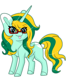 Size: 4577x5213 | Tagged: safe, artist:kireiinaa, derpibooru import, oc, oc only, oc:washie evergreen, pony, unicorn, absurd resolution, chibi, female, glasses, mare, simple background, solo, tongue out, transparent background