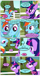 Size: 868x1644 | Tagged: safe, artist:dziadek1990, derpibooru import, edit, edited screencap, screencap, pinkie pie, rainbow dash, twilight sparkle, earth pony, pegasus, pony, the ticket master, comic, conversation, dialogue, fence, grass, laughing, offscreen character, prank, screencap comic, sky, sweet apple acres, text, the game, tree, upside down, vulgar