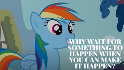 Size: 1920x1080 | Tagged: safe, derpibooru import, edit, edited screencap, screencap, rainbow dash, pegasus, pony, quote, solo