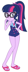 Size: 5813x14531 | Tagged: safe, artist:firesidearmy46231, derpibooru import, sci-twi, twilight sparkle, equestria girls, equestria girls series, forgotten friendship, bedroom eyes, clothes, feet, female, flip-flops, glasses, looking at you, sandals, simple background, sleeveless, solo, swimsuit, transparent background, vector