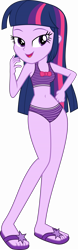 Size: 5092x16407 | Tagged: safe, artist:firesidearmy46231, derpibooru import, edit, twilight sparkle, twilight sparkle (alicorn), alicorn, equestria girls, bedroom eyes, belly button, bikini, clothes, feet, female, flip-flops, looking at you, sandals, simple background, solo, swimsuit, transparent background, vector, vector edit