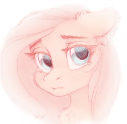 Size: 1200x1171 | Tagged: safe, artist:vird-gi, derpibooru import, fluttershy, pegasus, pony, blushing, bust, cheek fluff, chest fluff, ear fluff, female, floppy ears, looking at you, mare, portrait, sad, solo, teary eyes, three quarter view