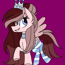 Size: 1378x1378 | Tagged: safe, artist:circuspaparazzi5678, derpibooru import, oc, oc only, oc:grace, oc:gracie, pegasus, pony, clothes, collar, crown, female, jewelry, regalia, smiling, socks, solo, striped socks