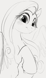 Size: 537x909 | Tagged: safe, artist:dotkwa, derpibooru import, fluttershy, human, pegasus, female, hand, hoof hold, monochrome, offscreen character, pov