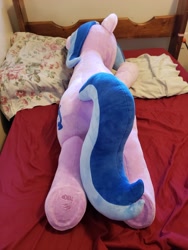 Size: 3024x4032 | Tagged: safe, artist:nekokevin, derpibooru import, sea swirl, seafoam, pony, unicorn, background pony, bed, cute, irl, lying down, on stomach, photo, pillow, plushie, solo, underhoof