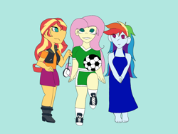 Size: 2048x1536 | Tagged: safe, artist:mintymelody, derpibooru import, fluttershy, rainbow dash, sunset shimmer, equestria girls, barefoot, clothes, converse, dress, feet, hypnosis, hypnotized, pendulum swing, personality swap, pocket watch, shoes, soccer ball (object)
