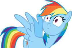 Size: 1482x986 | Tagged: safe, artist:raynebowcrash, derpibooru import, rainbow dash, pegasus, pony, castle mane-ia, :<, female, mare, scared, simple background, solo, spread wings, transparent background, vector, wings