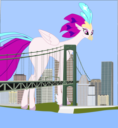 Size: 1280x1393 | Tagged: safe, artist:oceanrailroader, derpibooru import, queen novo, hippogriff, my little pony: the movie, bridge, city, female, giantess, macro, solo